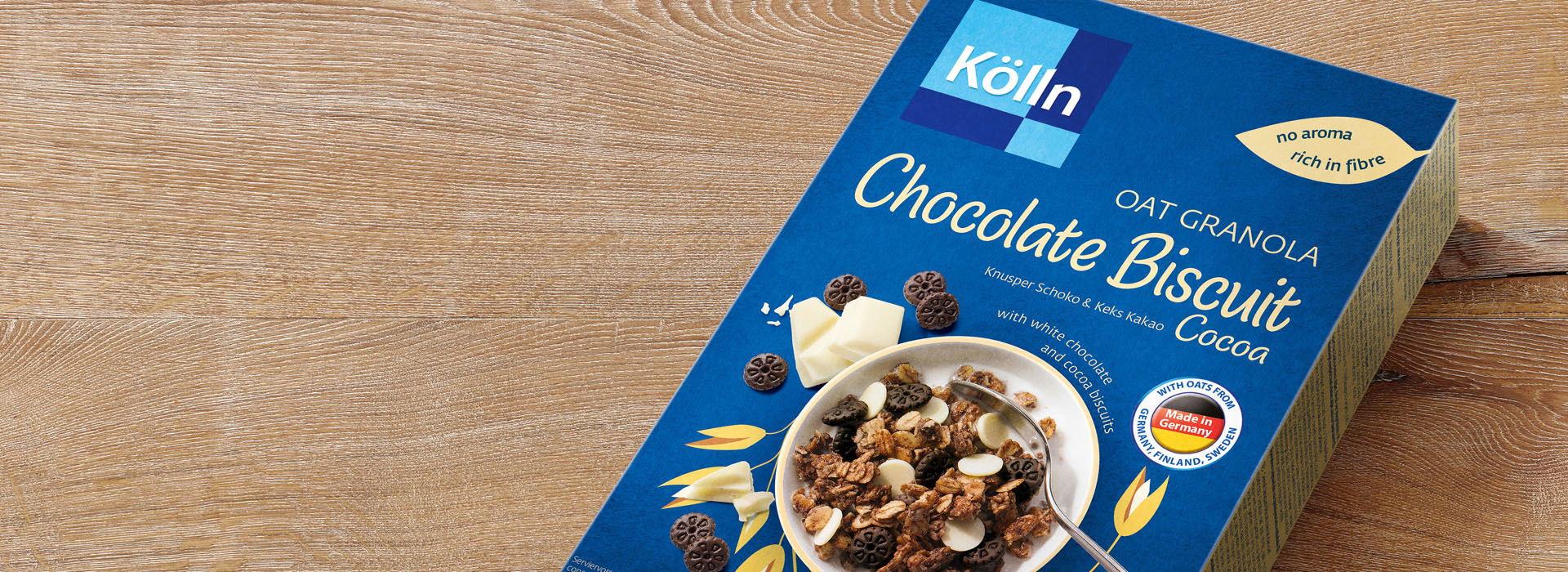 Koelln Oat Granola Chocolate Biscuit Cocoa Pack on Table